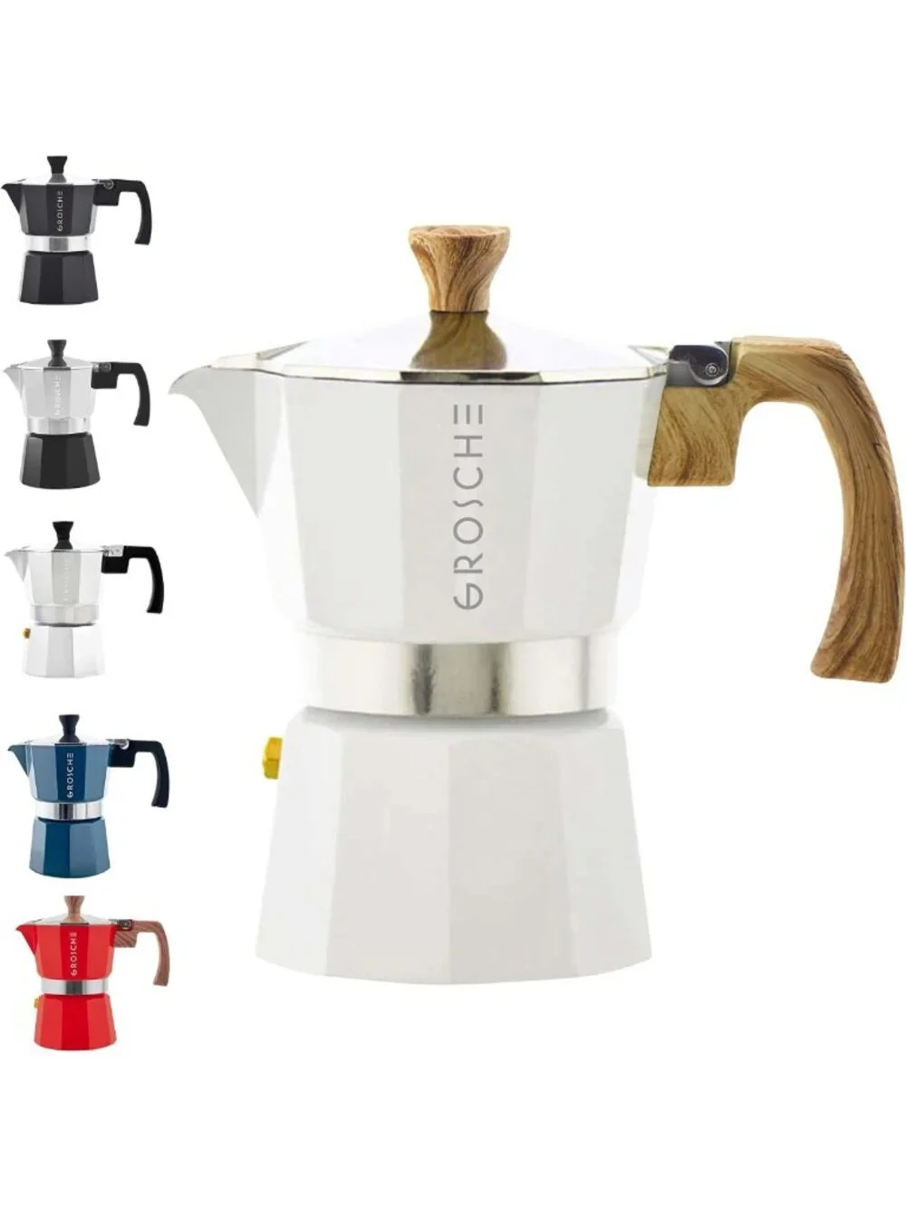 Stovetop Espresso Maker - 3 Cup Moka Pot, White Coffee Brewer for Home Barista
